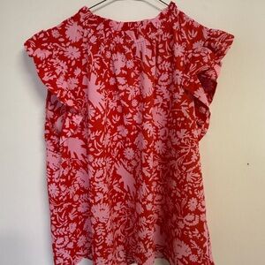 THML Red and Pink Floral Ruffle Sleeve Blouse